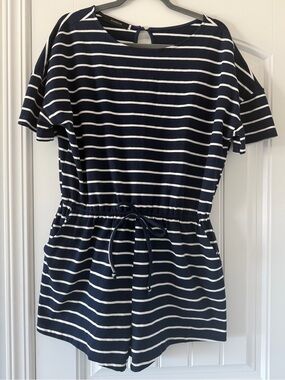 Navy and White Striped Short Sleeve Romper Size XL